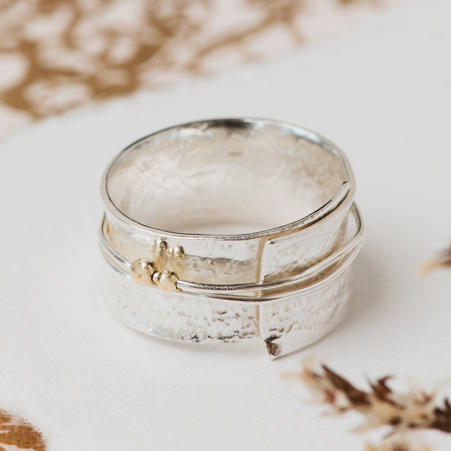 Silver lace rings with spinning accent beads - The Studio at Wirksworth