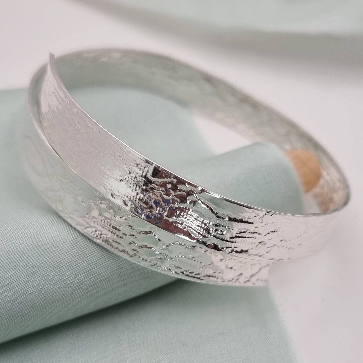 Heavy lace silver ribbon bangle - The Studio at Wirksworth