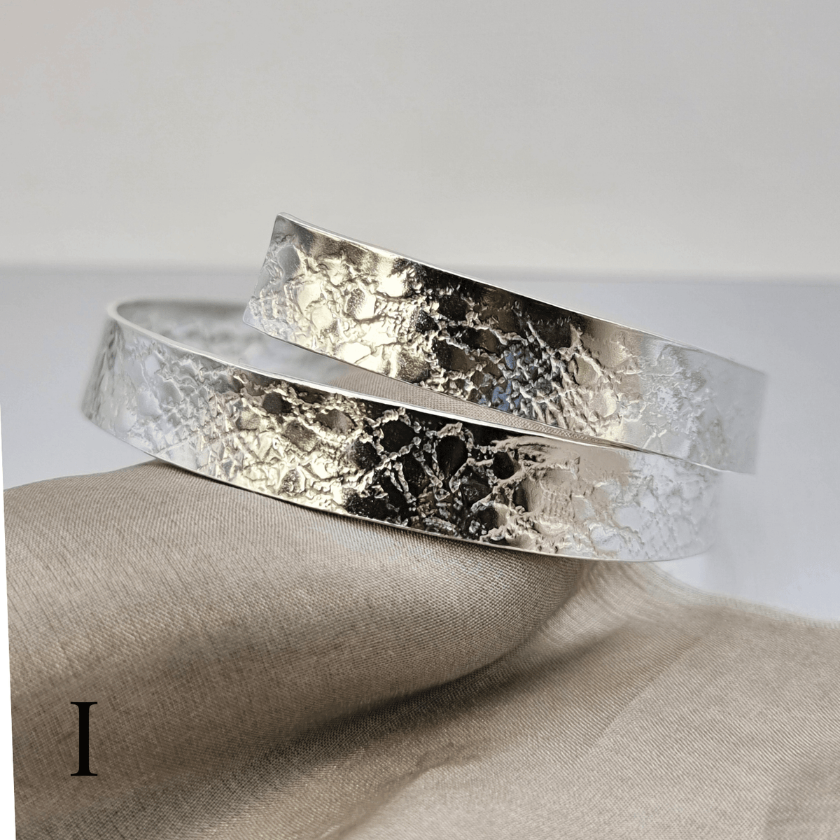 Heavy lace silver ribbon bangle - The Studio at Wirksworth