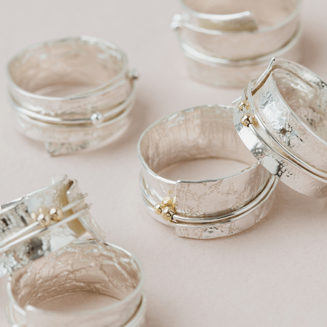 Silver lace rings with spinning accent beads - The Studio at Wirksworth