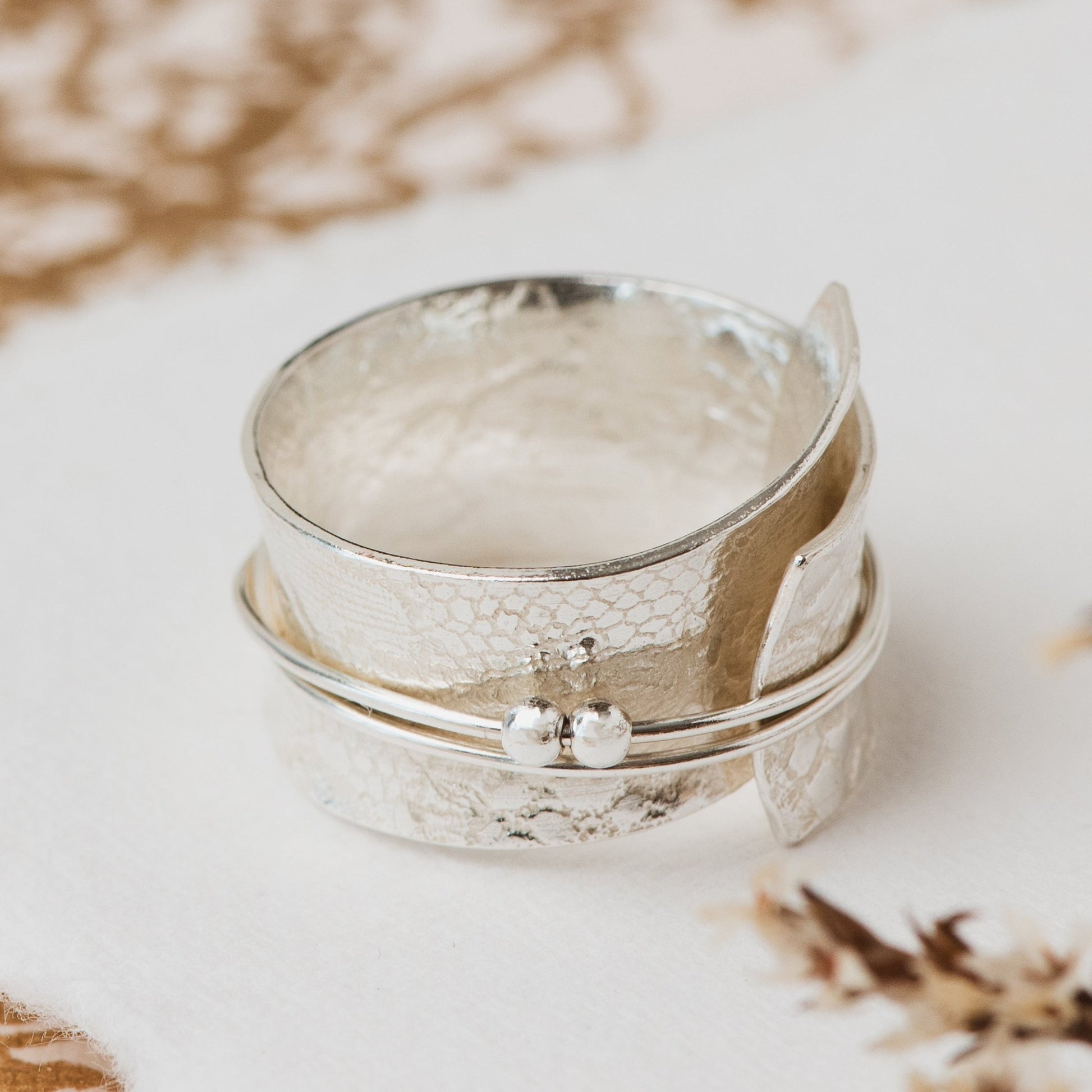 Silver lace rings with spinning accent beads - The Studio at Wirksworth