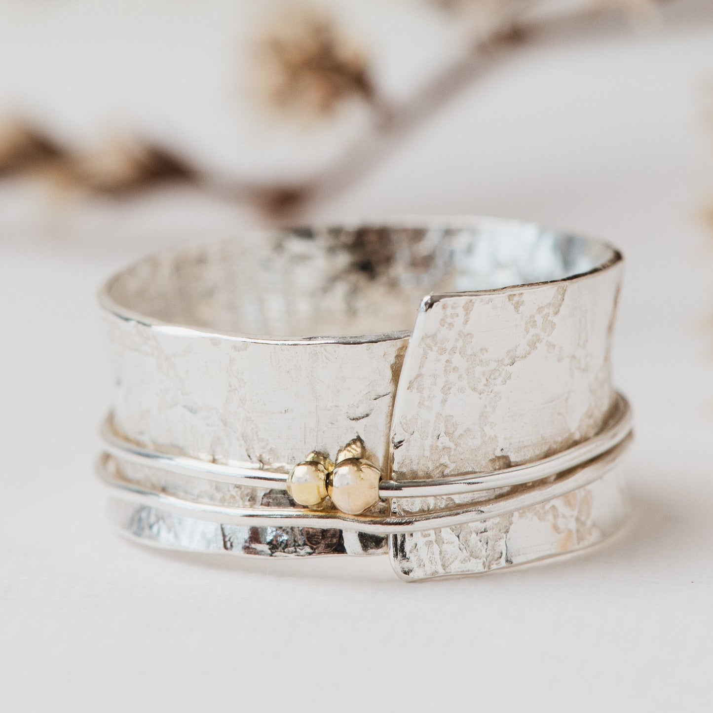 Silver lace rings with spinning accent beads - The Studio at Wirksworth