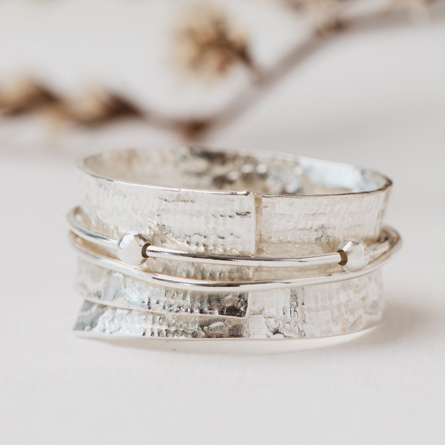 Silver lace rings with spinning accent beads - The Studio at Wirksworth