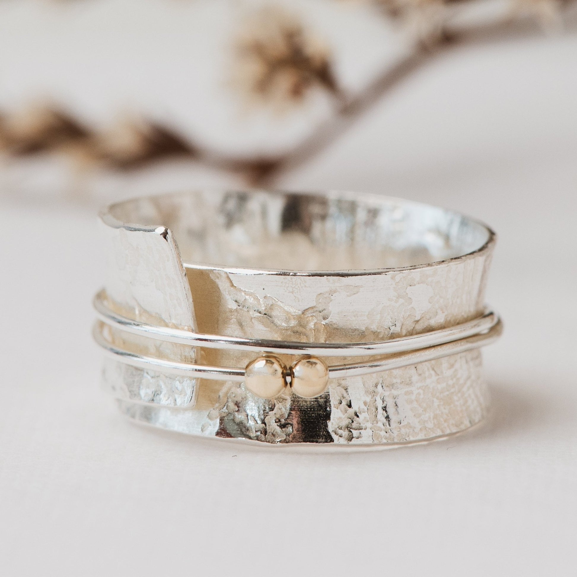 Silver lace rings with spinning accent beads - The Studio at Wirksworth